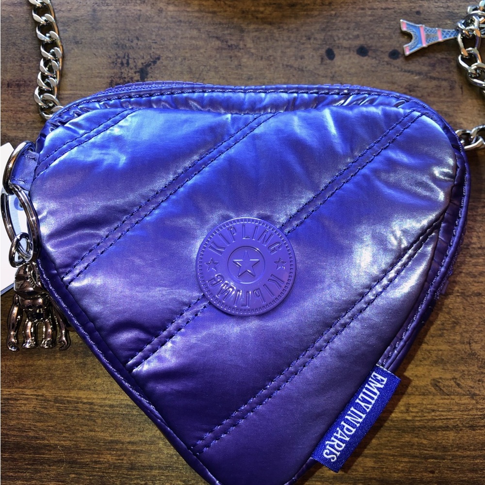 Kipling Emily in Paris Glossy Lilac Jozi Heart Crossbody Bag, NWT - Picture 4 of 8